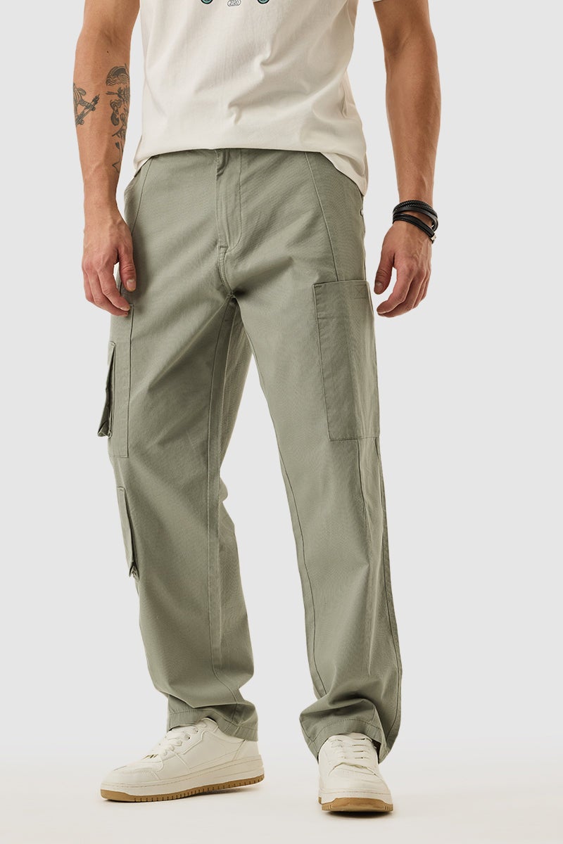 SNITCH Sage Green Regular Fit Cargo Pants - Image 4